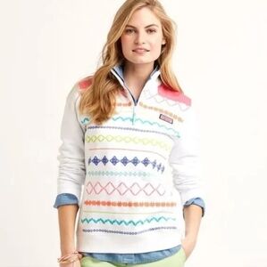 Vineyard Vines Martha's Vines  Women's White embroidered Patterned Pullover M
